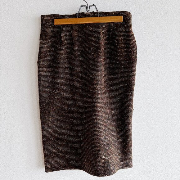 Vintage Wool Pencil Skirt Vintage Brown Textured Skirt - Picture 4 of 5